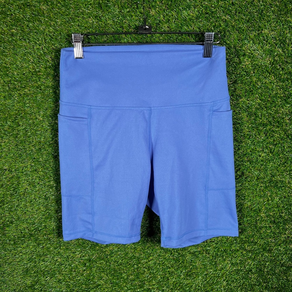 Danskin Womens Blue High Waisted Bike Shorts with Pockets Size Medium 1774182
